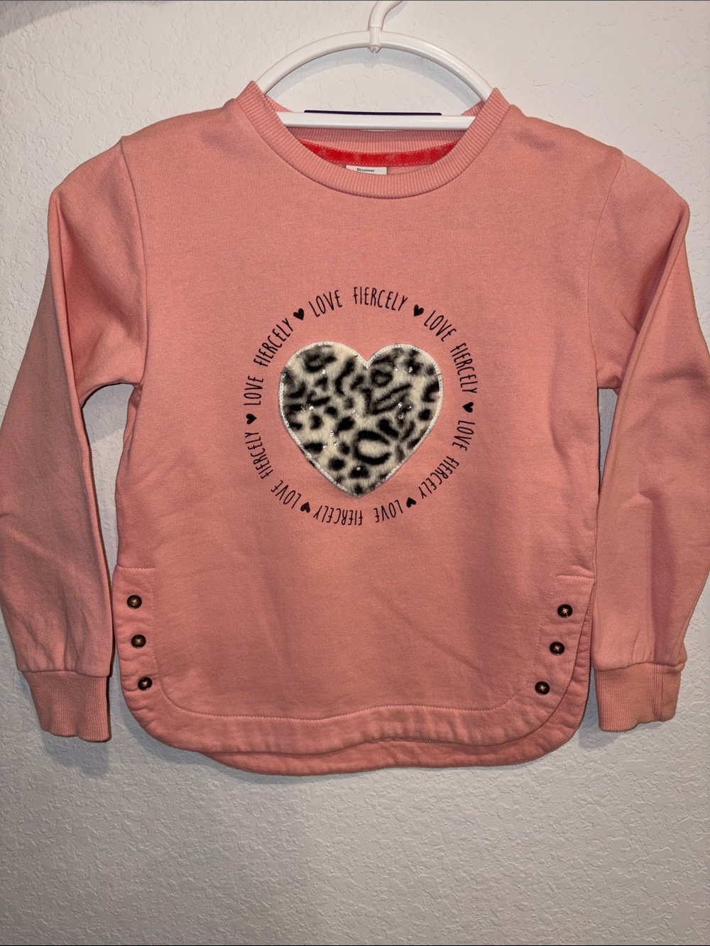 Girls' Pink Leopard Heart Pullover Hoodie Sweatshirt